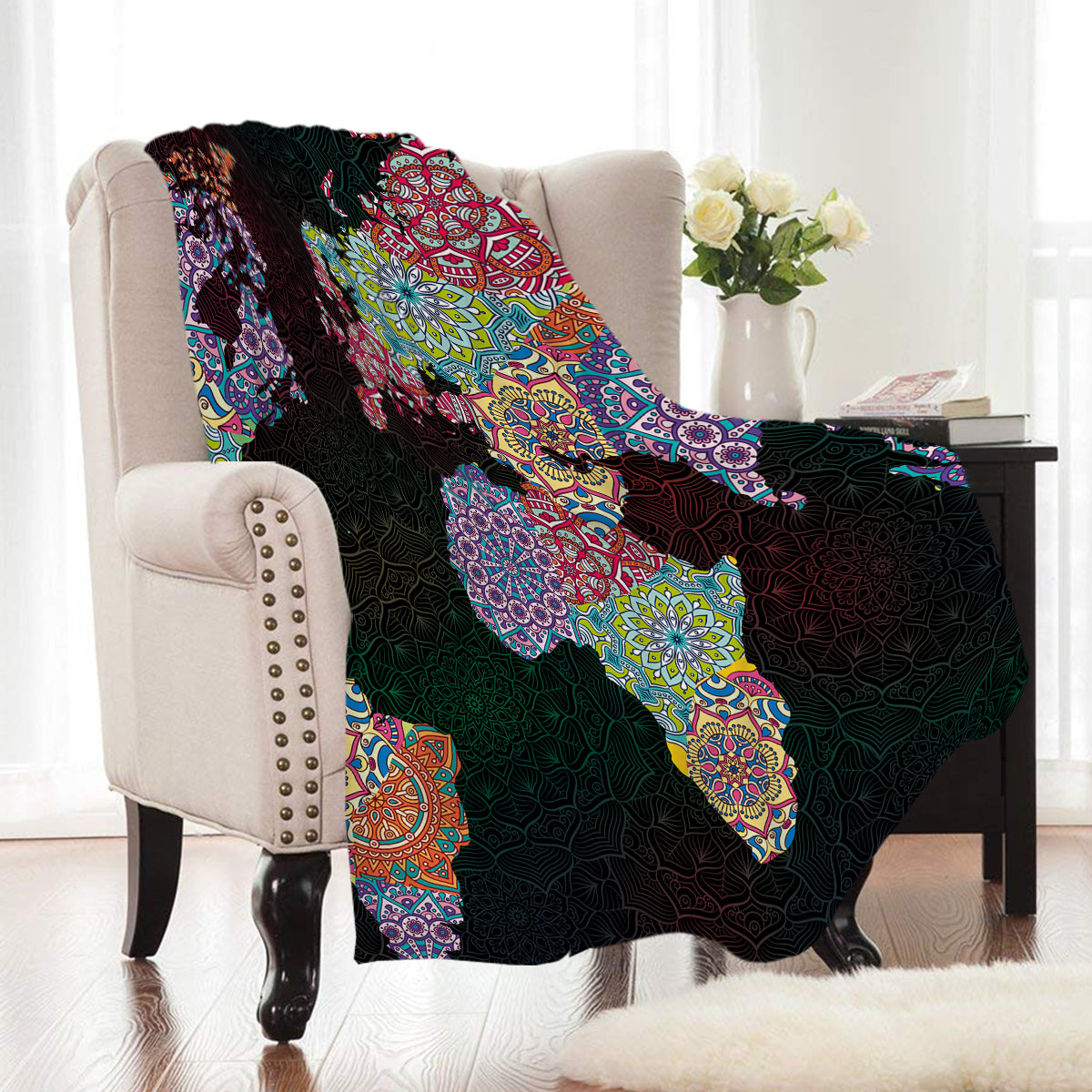 black-rainbow-mandala-world-map-throw-blanket
